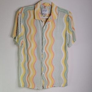 Denim & Flower By Ricky Singh Multicolor Wave Pattern Men's Shirt - Small